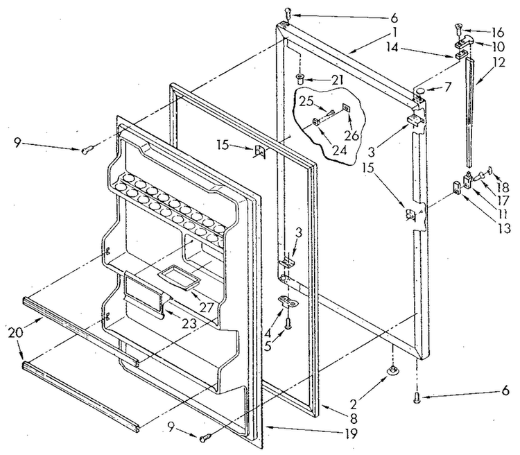 Refrigerator Door Diagram and Parts List for ET18NKXSN03  Whirlpool Refrigerator