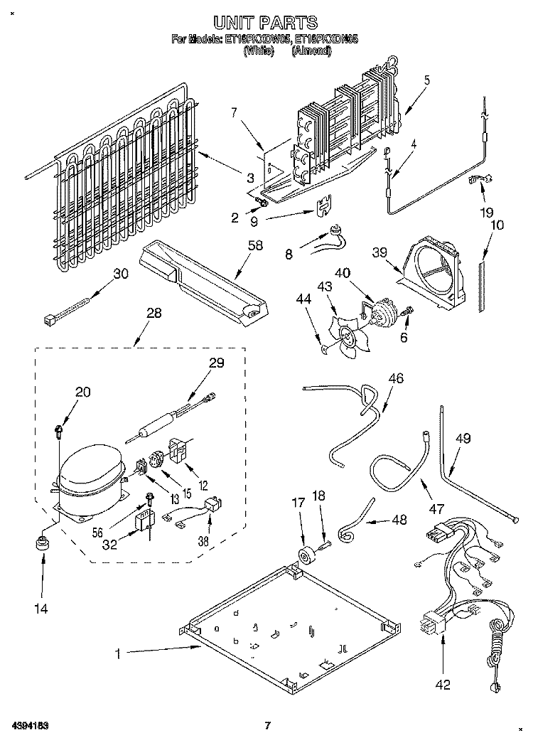 UNIT Diagram and Parts List for ET18PKXDN05  Whirlpool Refrigerator