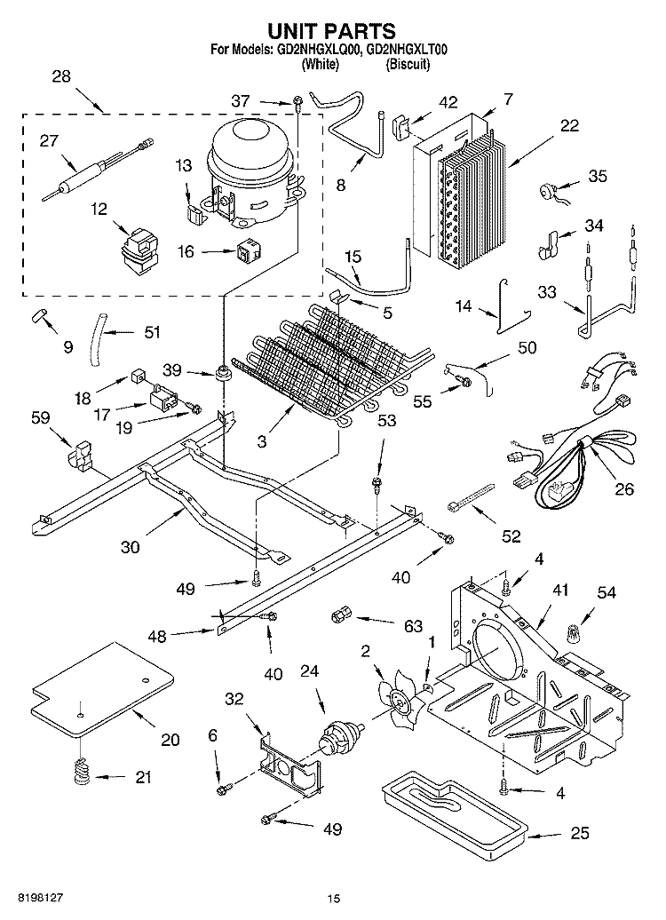 UNIT Diagram and Parts List for GD2NHGXLT00  Whirlpool Refrigerator