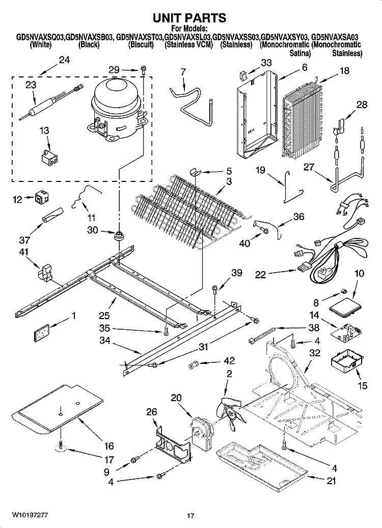 UNIT PARTS Diagram and Parts List for GD5NVAXST03  Whirlpool Refrigerator