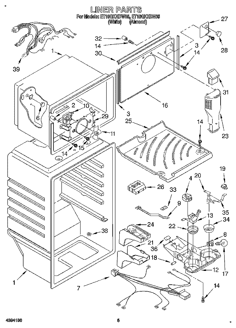 LINER Diagram and Parts List for ET18GKXDW05  Whirlpool Refrigerator