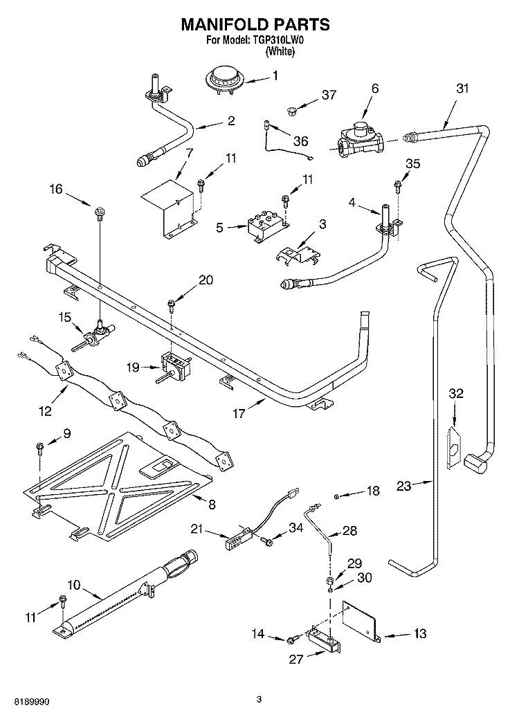 MANIFOLD Diagram and Parts List for TGP310LW0  Estate Range