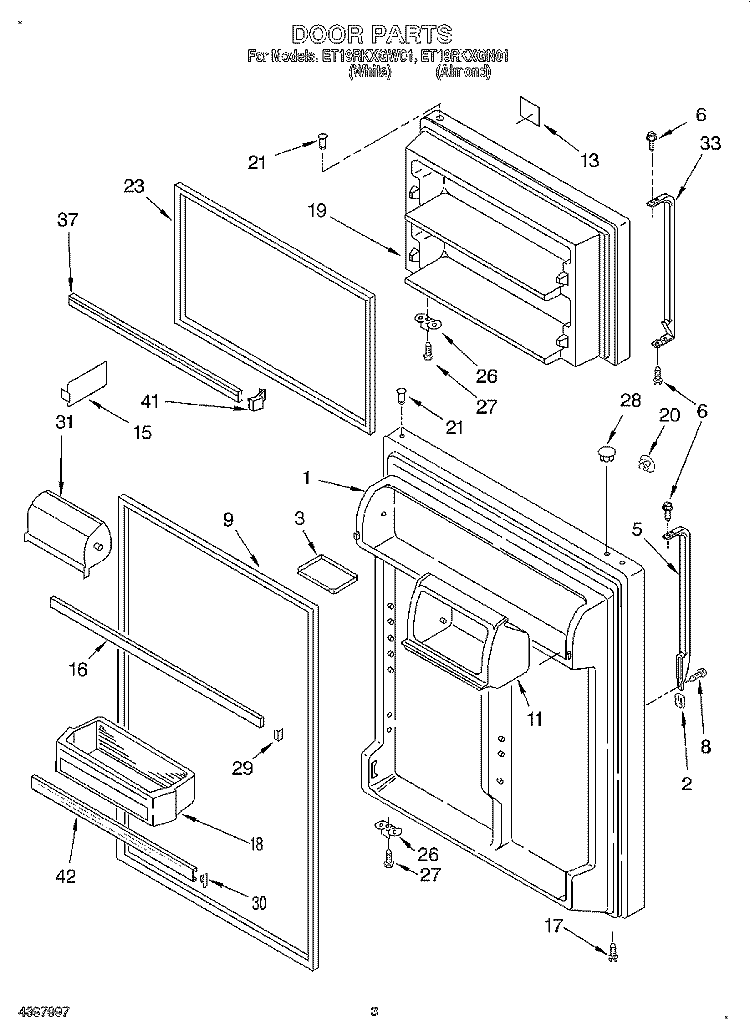 DOOR Diagram and Parts List for ET19RKXGN01  Whirlpool Refrigerator