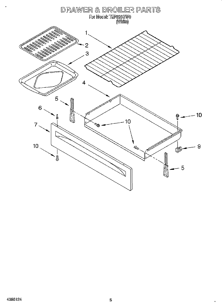 DRAWER AND BROILER Diagram and Parts List for TEP325GW0  Estate Range