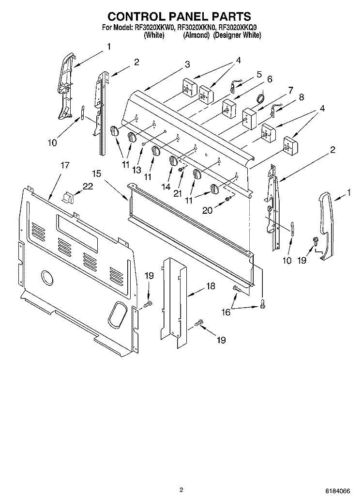 CONTROL PANEL Diagram and Parts List for  Whirlpool Range