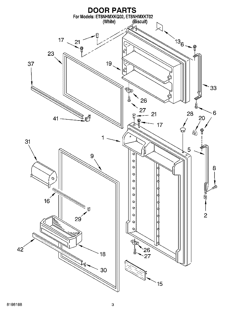 DOOR Diagram and Parts List for ET8NHMXKT02  Whirlpool Refrigerator