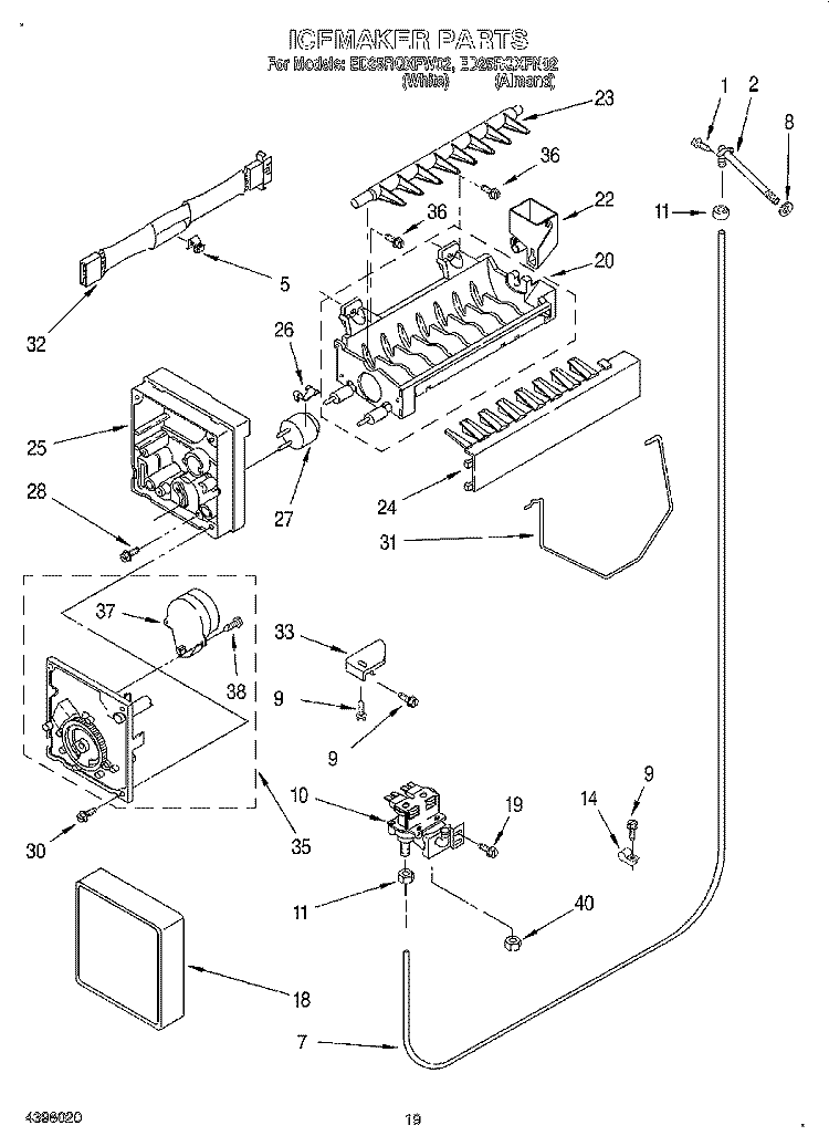 ICEMAKER, LIT/OPTIONAL Diagram and Parts List for ED25RQXFN02  Whirlpool Refrigerator