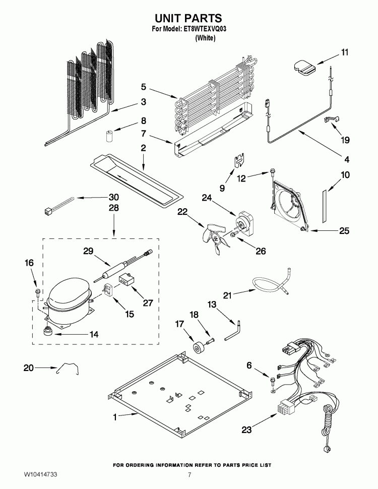 UNIT PARTS Diagram and Parts List for ET8WTEXVQ03  Whirlpool Refrigerator