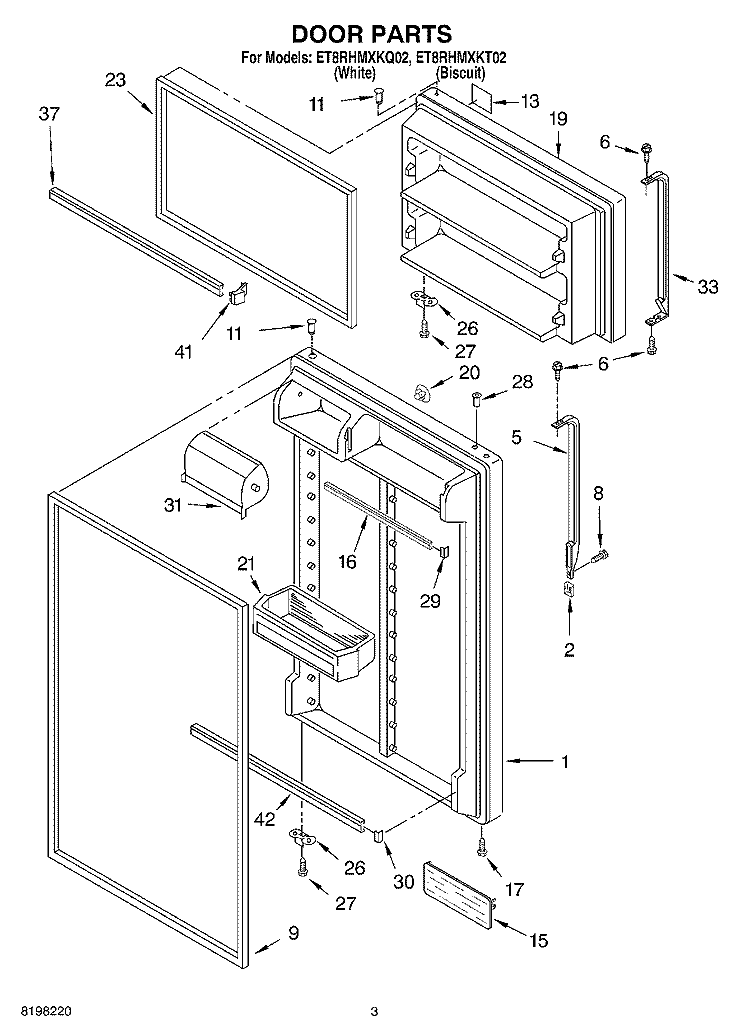 DOOR Diagram and Parts List for ET8RHMXKQ02  Whirlpool Refrigerator