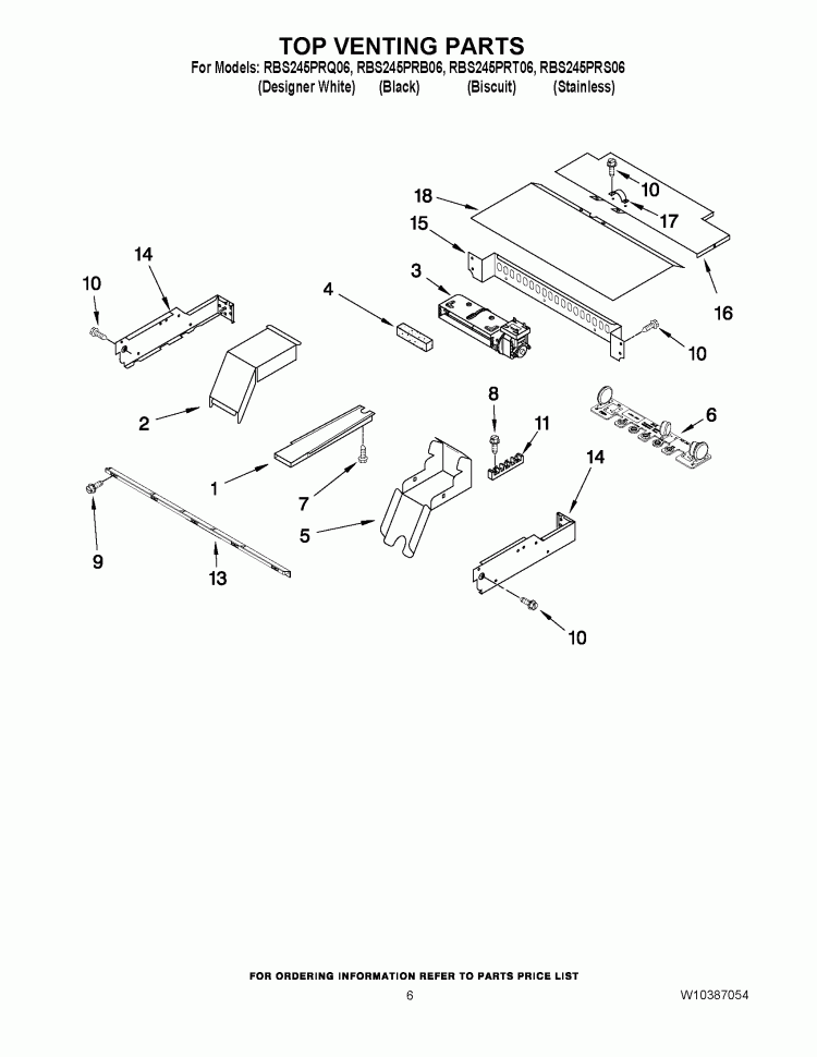 TOP VENTING PARTS Diagram and Parts List for  Whirlpool Wall Oven