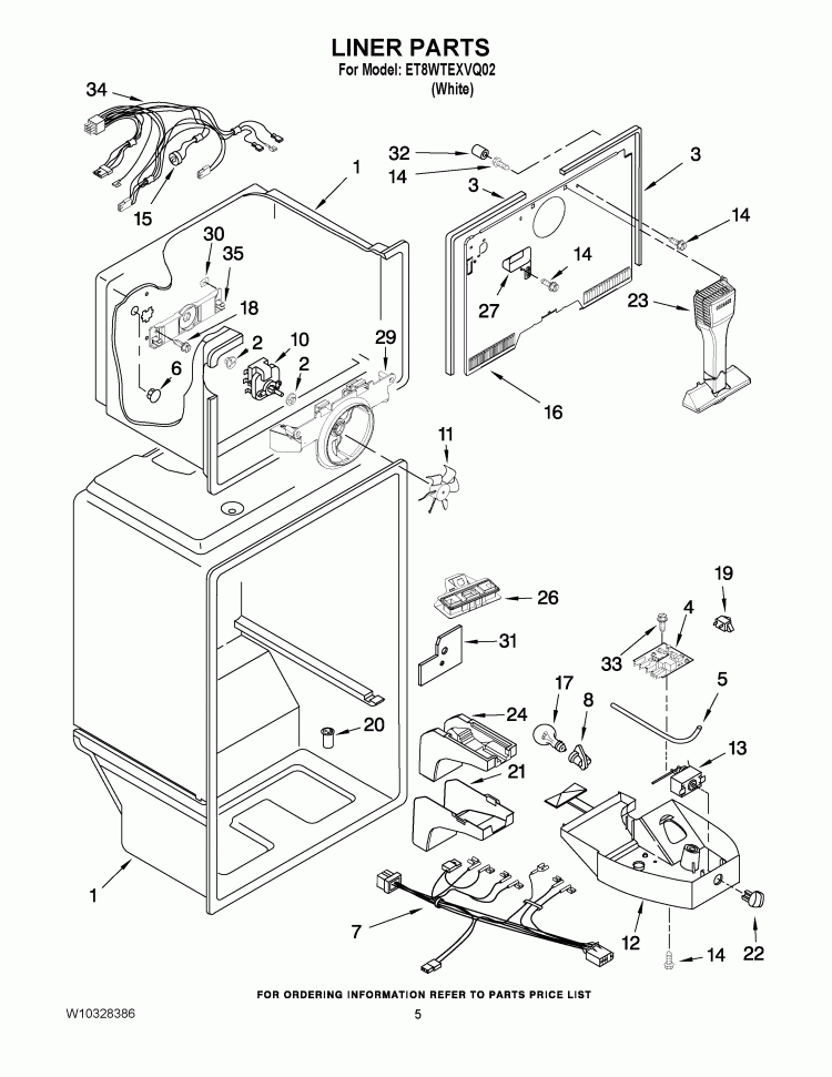 LINER PARTS Diagram and Parts List for ET8WTEXVQ02  Whirlpool Refrigerator