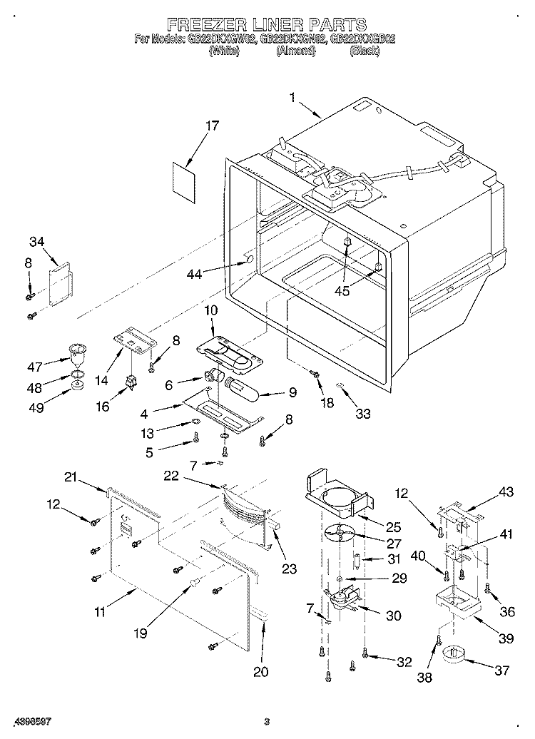 FREEZER LINER Diagram and Parts List for GB22DKXGB02  Whirlpool Refrigerator