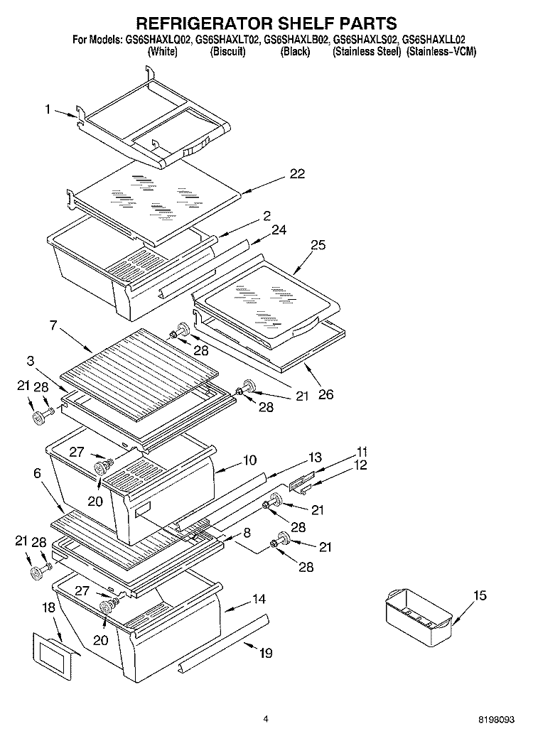REFRIGERATOR SHELF Diagram and Parts List for GS6SHAXLS02  Whirlpool Refrigerator