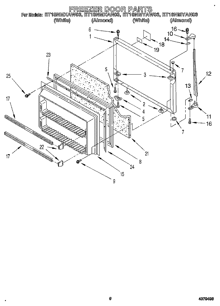 FREEZER DOOR Diagram and Parts List for ET18NMXAN03  Whirlpool Refrigerator