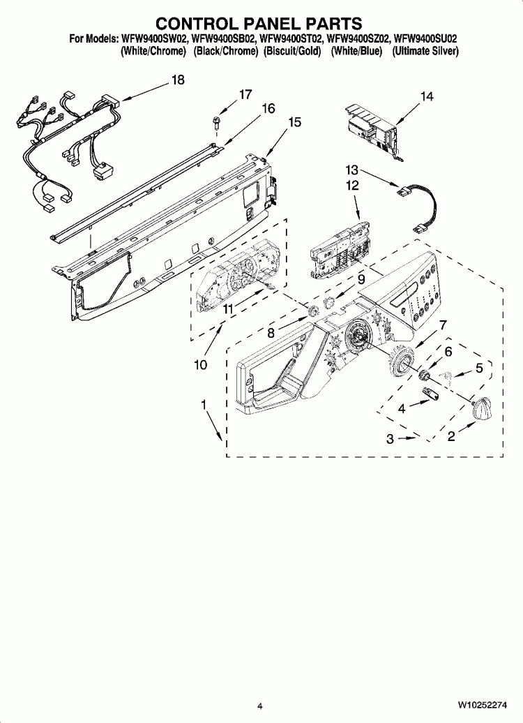 CONTROL PANEL PARTS Diagram and Parts List for  Whirlpool Washer