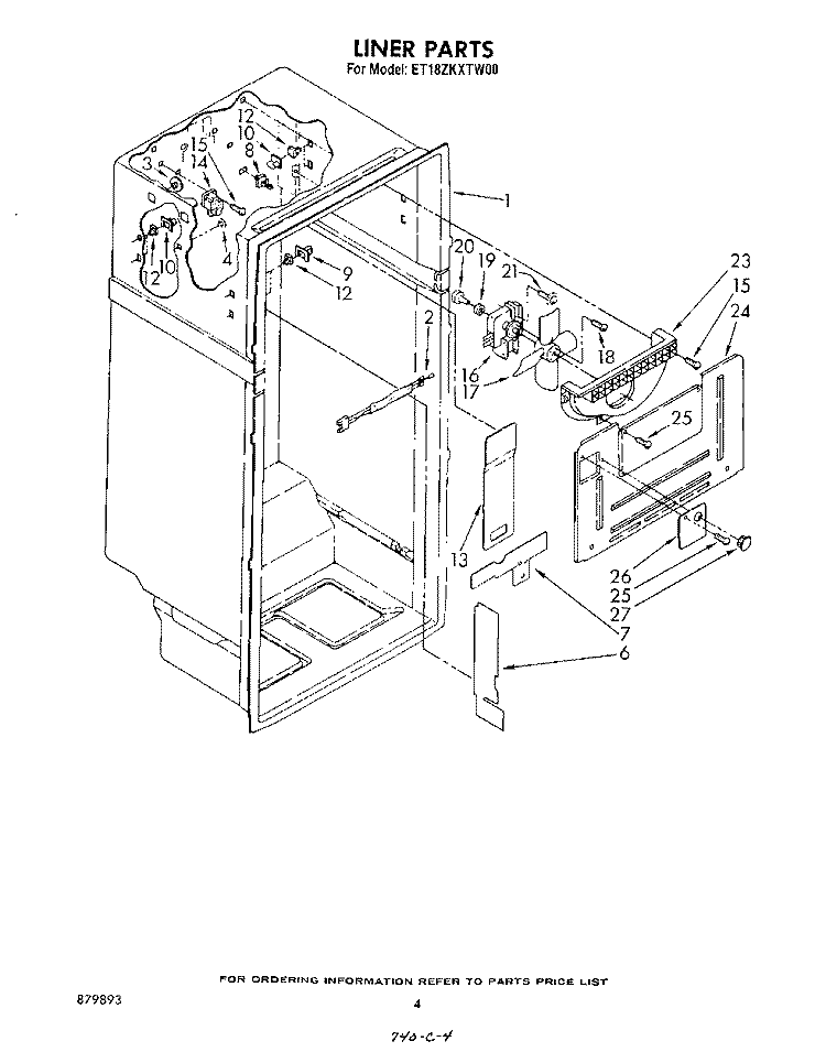 LINER Diagram and Parts List for ET18ZKXTW00  Whirlpool Refrigerator
