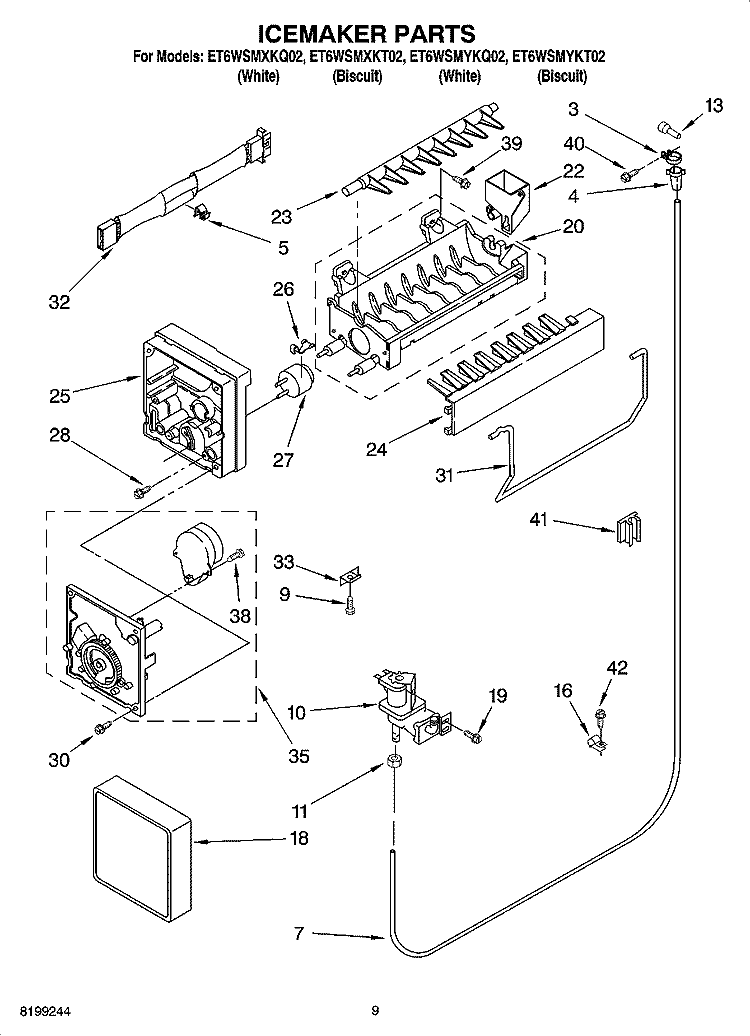 ICEMAKER PARTS Diagram and Parts List for ET6WSMXKT02  Whirlpool Refrigerator