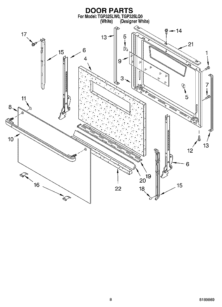 DOOR Diagram and Parts List for TGP325LQ0  Estate Range