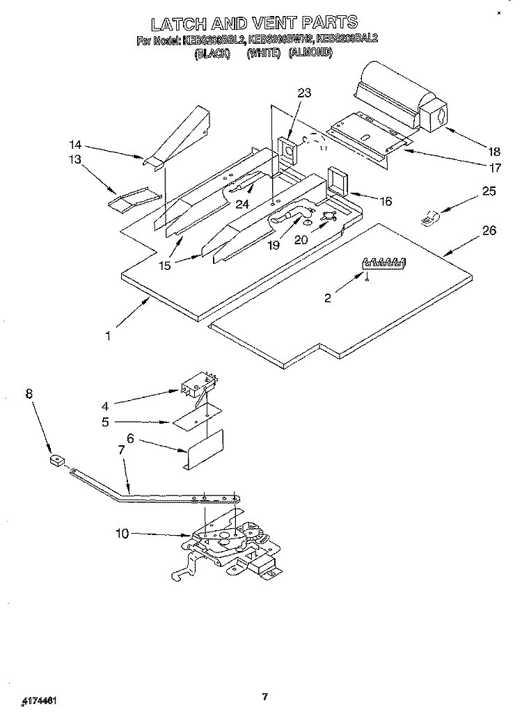 LATCH AND VENT Diagram and Parts List for KEBS208BBL2  KitchenAid Wall Oven