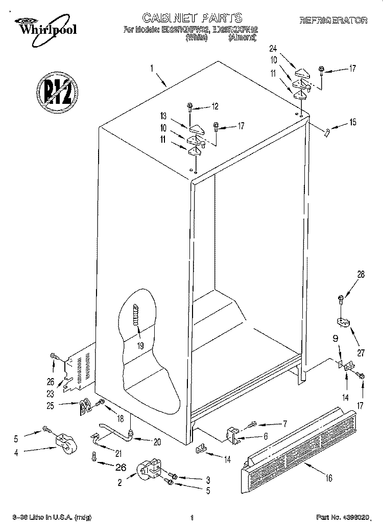 CABINET Diagram and Parts List for ED25RQXFN02  Whirlpool Refrigerator