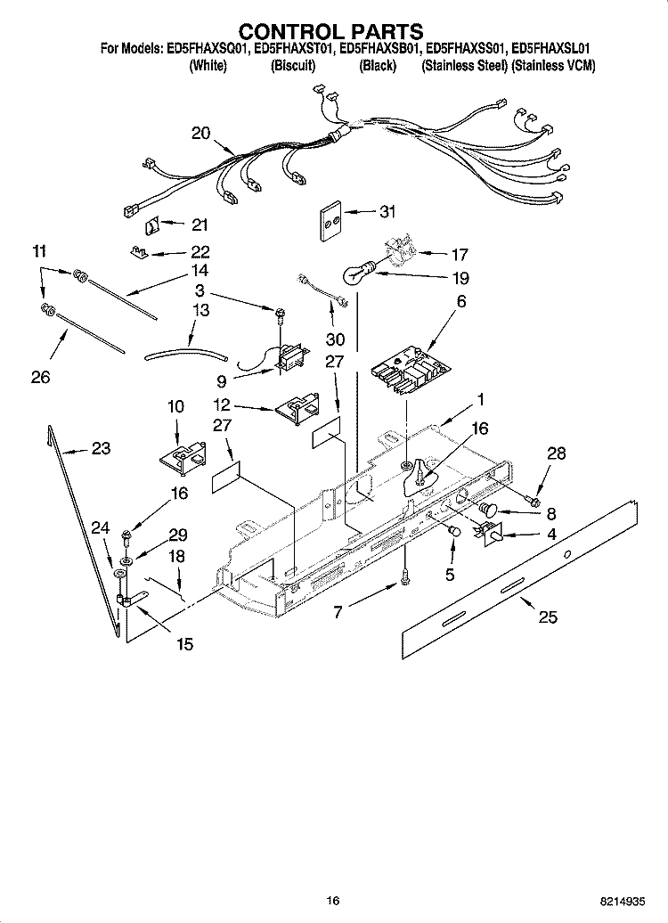 CONTROL PARTS Diagram and Parts List for  Whirlpool Refrigerator