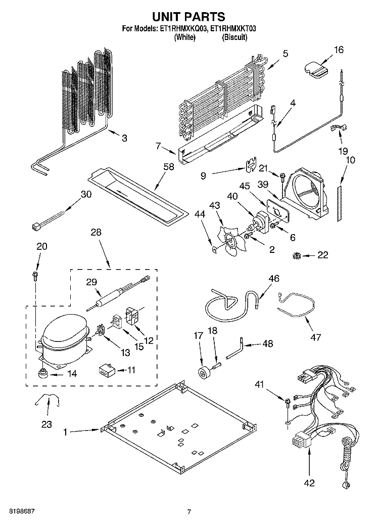UNIT PARTS Diagram and Parts List for ET1RHMXKQ03  Whirlpool Refrigerator