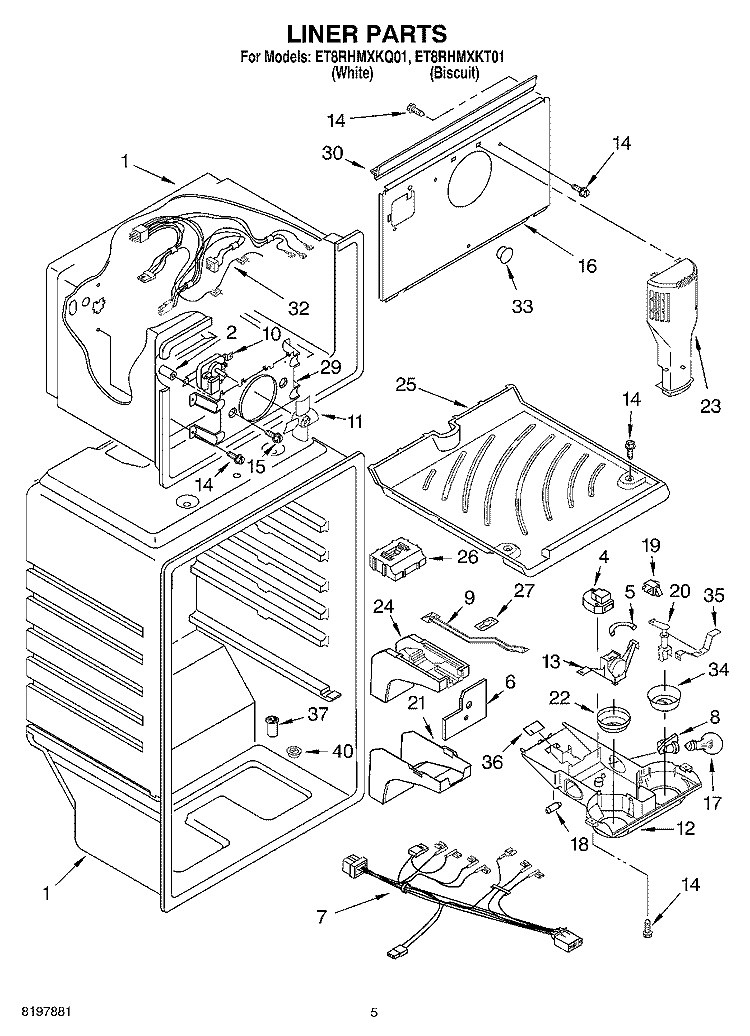 LINER Diagram and Parts List for ET8RHMXKQ01  Whirlpool Refrigerator