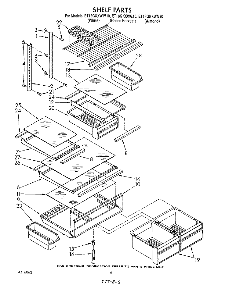 SHELF Diagram and Parts List for ET18GKXWG10  Whirlpool Refrigerator