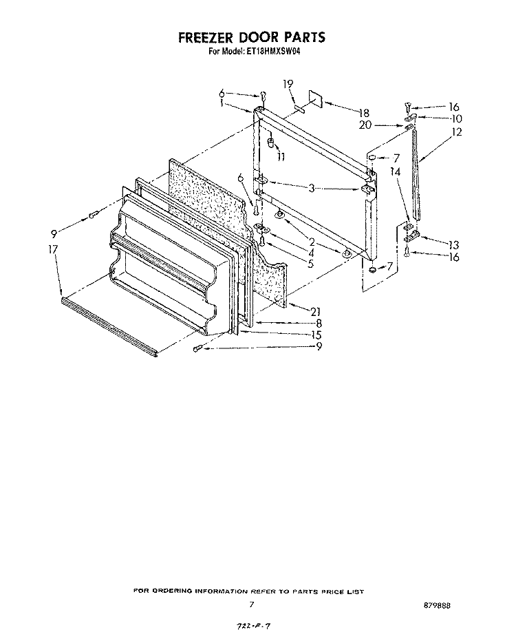 FREEZER DOOR Diagram and Parts List for ET18HMXSW04  Whirlpool Refrigerator