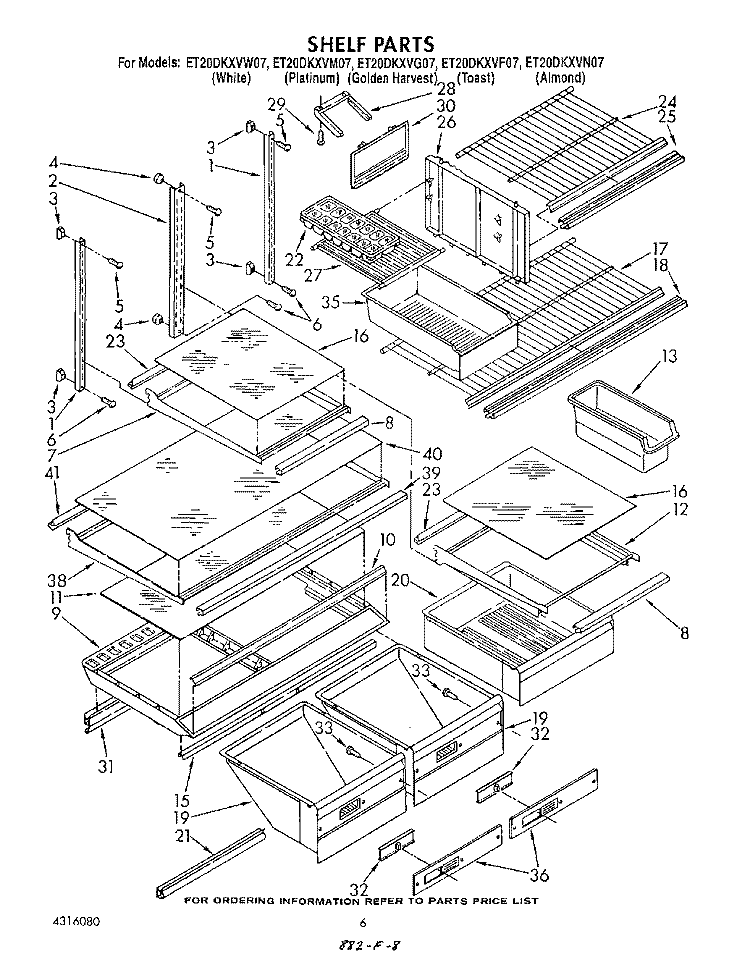 SHELF , LIT/OPTIONAL Diagram and Parts List for ET20DKXVF07  Whirlpool Refrigerator