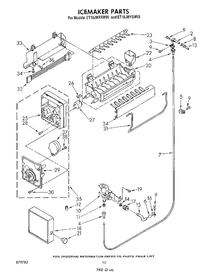 ICEMAKER Diagram and Parts List for ET18JMYSN05  Whirlpool Refrigerator