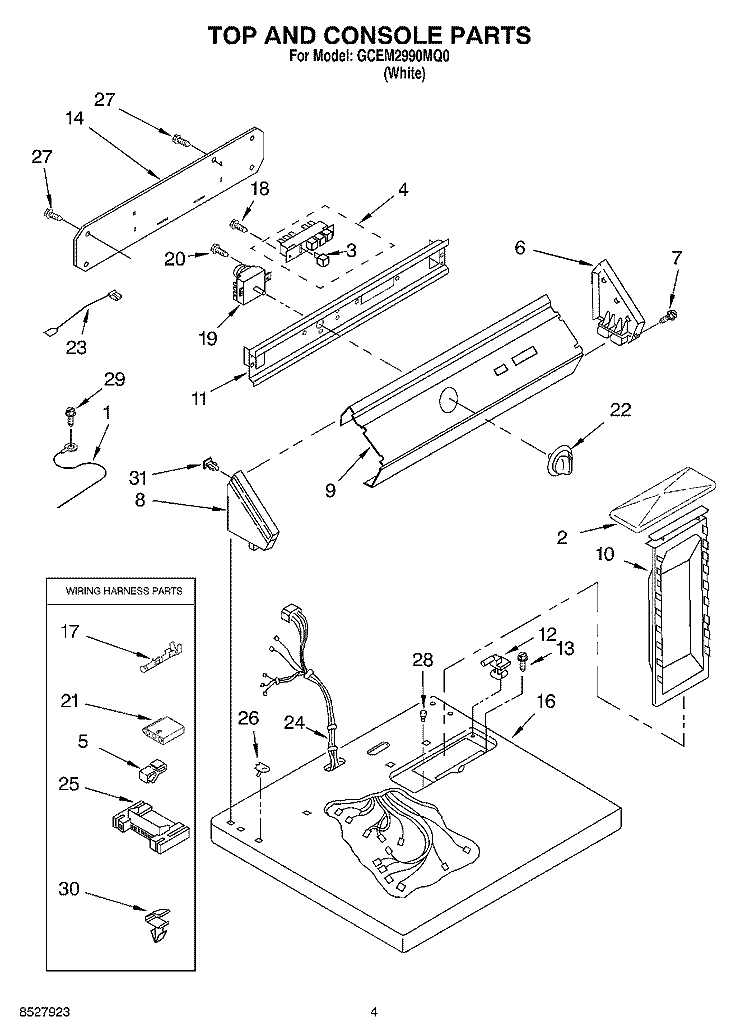 TOP AND CONSOLE PARTS Diagram and Parts List for GCEM2990MQ0  Whirlpool Dryer