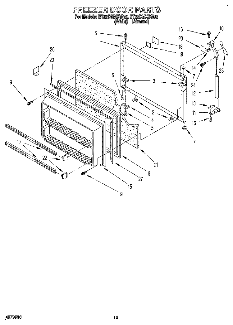 FREEZER DOOR Diagram and Parts List for ET22DMXBW02  Whirlpool Refrigerator