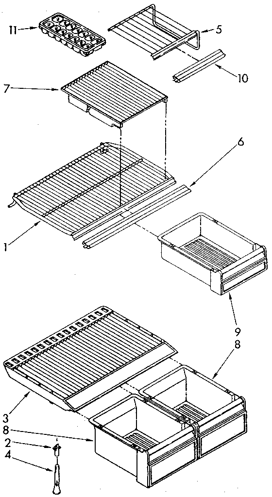 Shelf Diagram and Parts List for ET18NKXSF05  Whirlpool Refrigerator