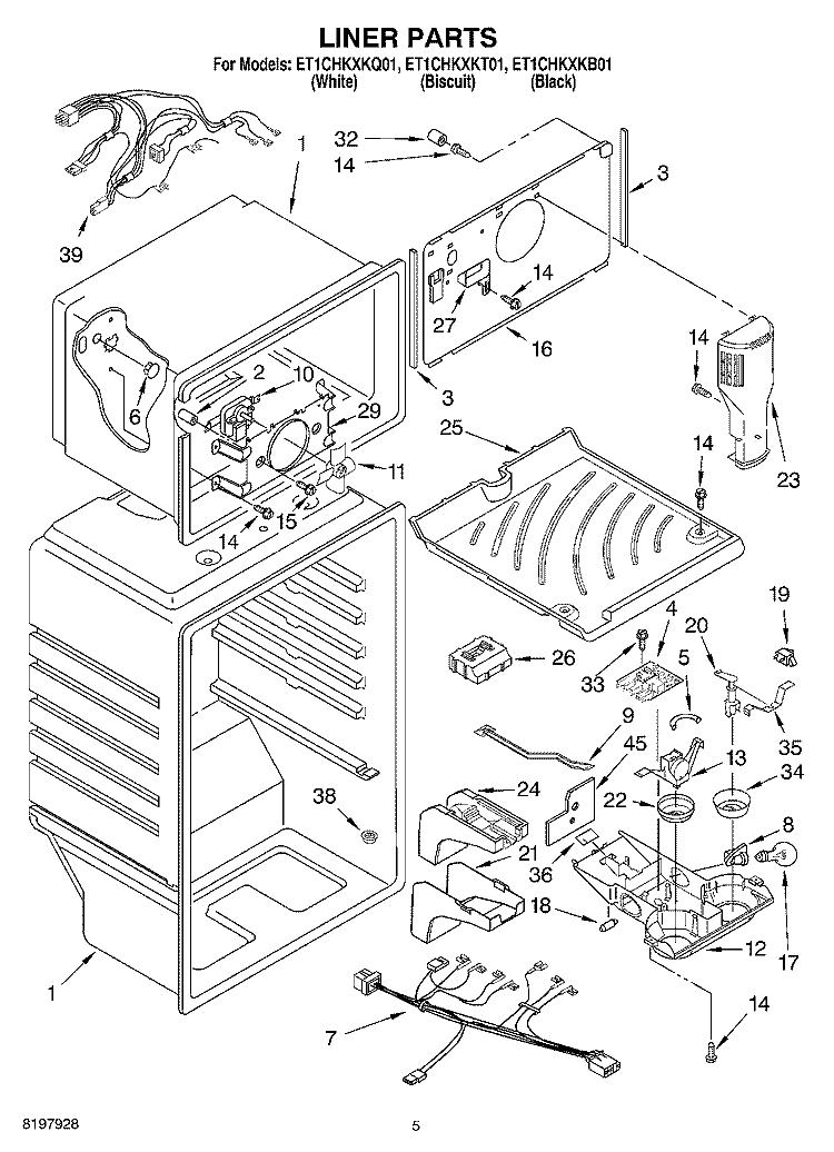 LINER Diagram and Parts List for ET1CHKXKT01  Whirlpool Refrigerator