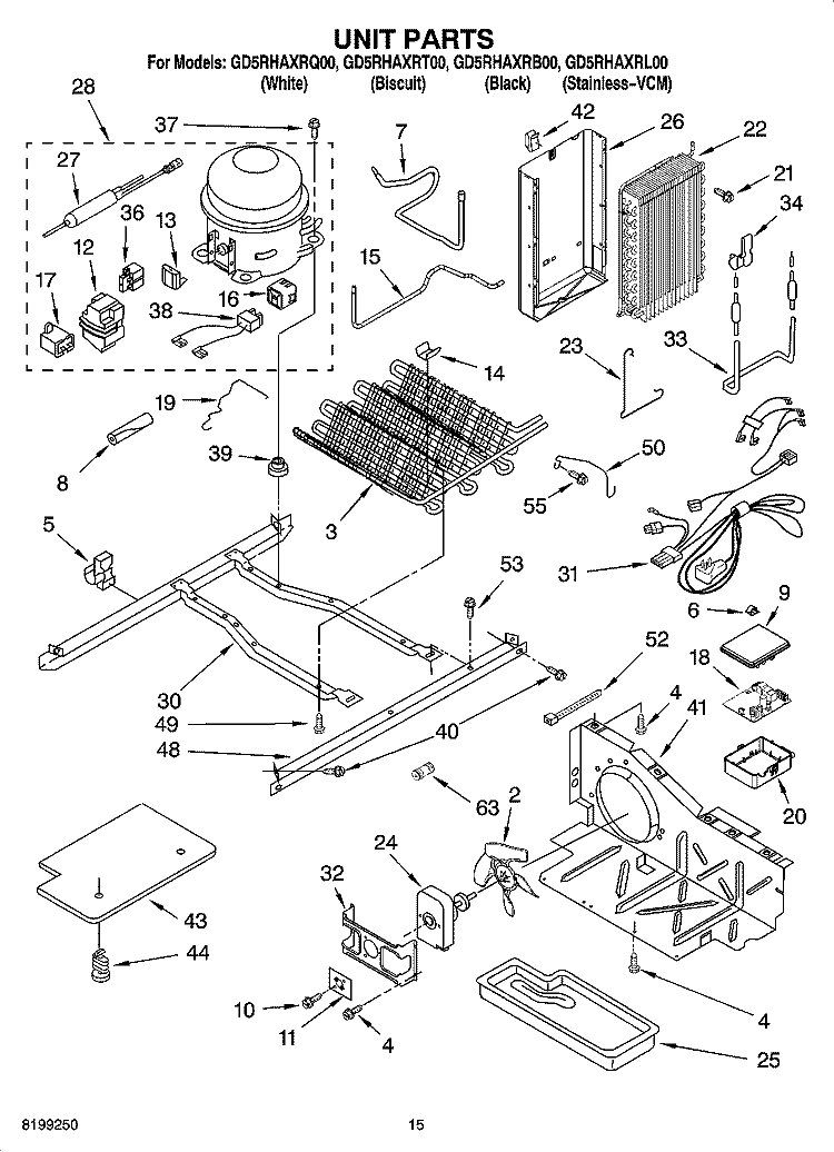 UNIT PARTS Diagram and Parts List for GD5RHAXRT00  Whirlpool Refrigerator