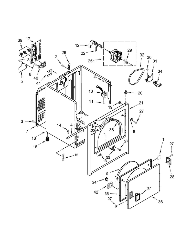 Cabinet Parts Diagram and Parts List for  Whirlpool Dryer