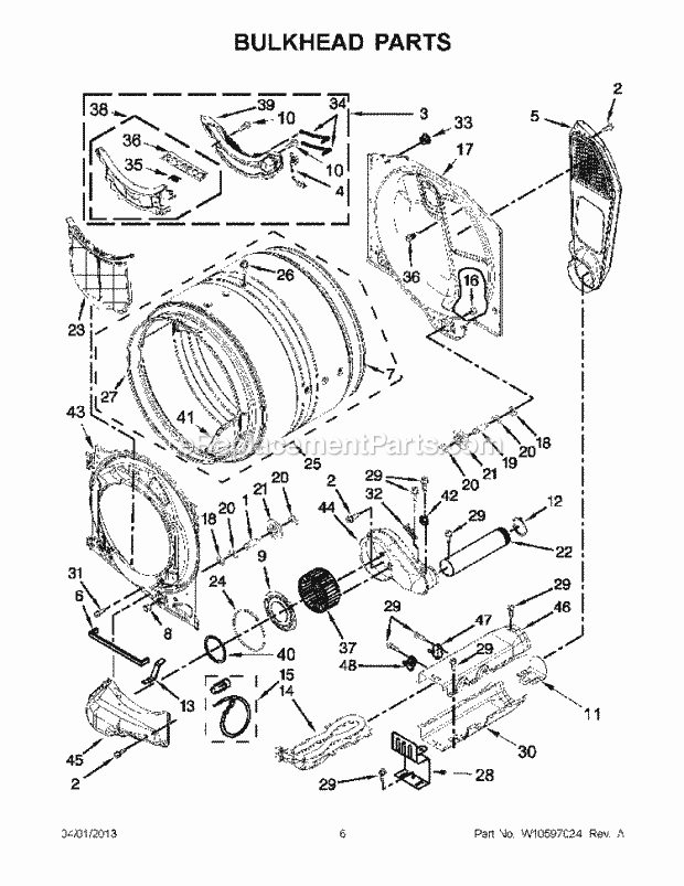 BULKHEAD PARTS Diagram and Parts List for  Whirlpool Dryer