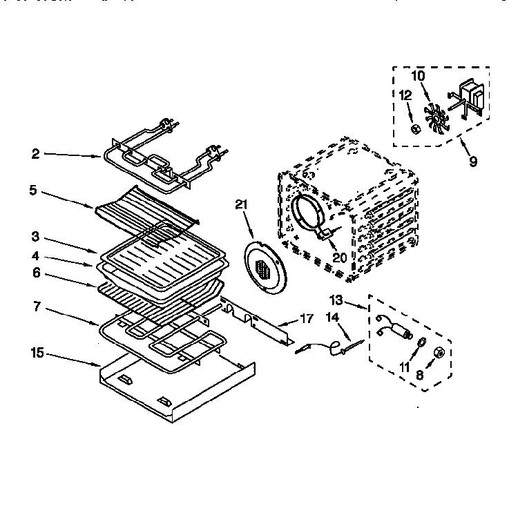 Internal Oven Diagram and Parts List for KEBS277DBL3  KitchenAid Wall Oven