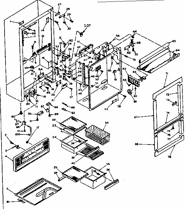 Cabinet Parts Diagram and Parts List for 106T16GL2  Kenmore Refrigerator