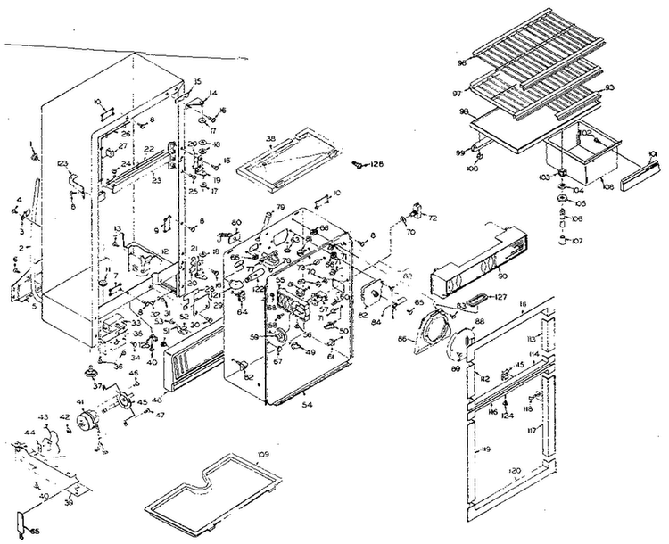 Refrigerator Cabinet Parts Diagram and Parts List for 106S12E  Kenmore Refrigerator