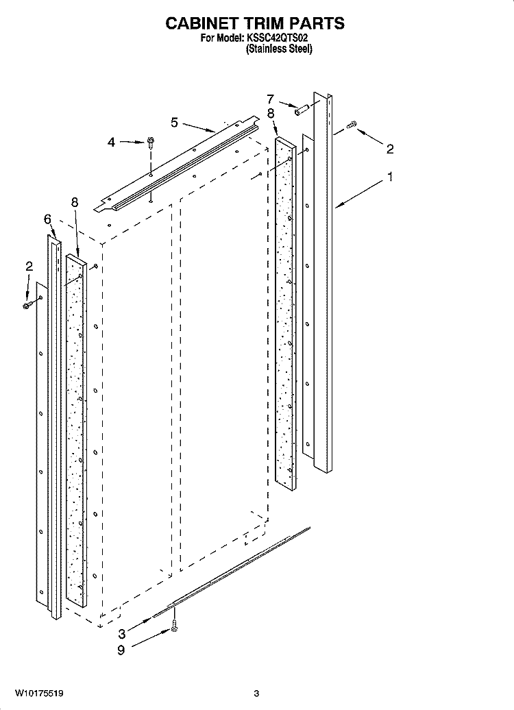 CABINET TRIM PARTS Diagram and Parts List for  KitchenAid Refrigerator