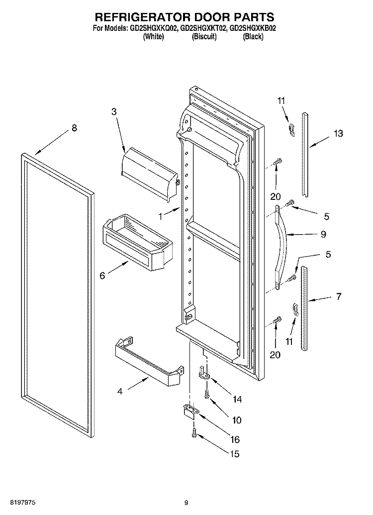 REFRIGERATOR DOOR Diagram and Parts List for GD2SHGXKB02  Whirlpool Refrigerator