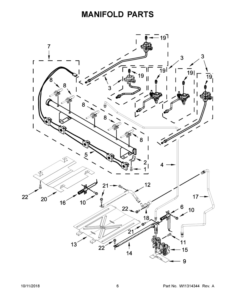 Manifold Parts Diagram and Parts List for  Whirlpool Range