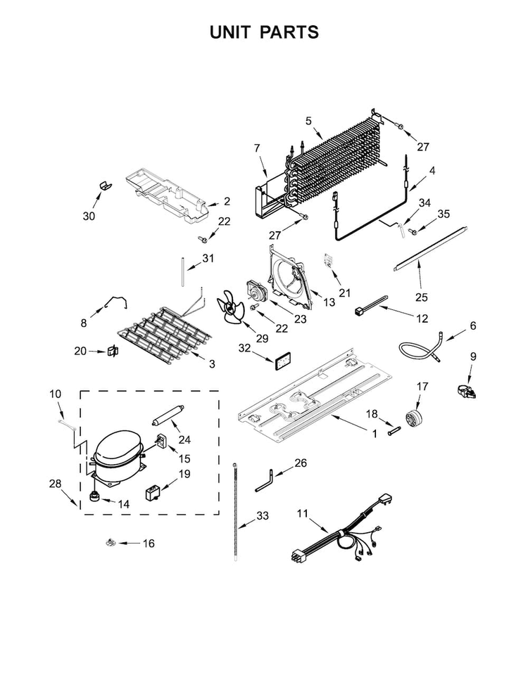 Unit Parts Diagram and Parts List for  Whirlpool Refrigerator