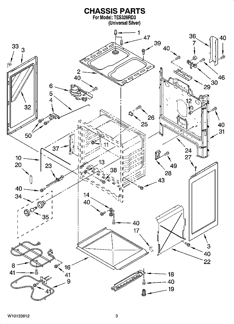 CHASSIS PARTS Diagram and Parts List for TES326RD3  Estate Range