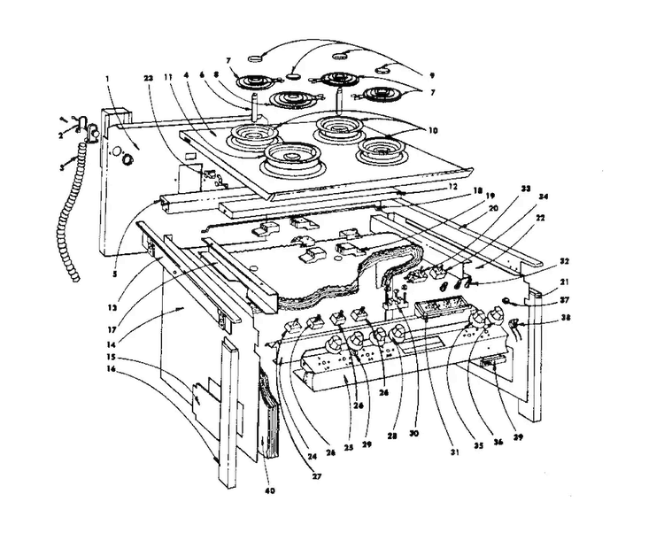Top Section And Outer Body Parts Diagram and Parts List for 1554546691  Kenmore Range