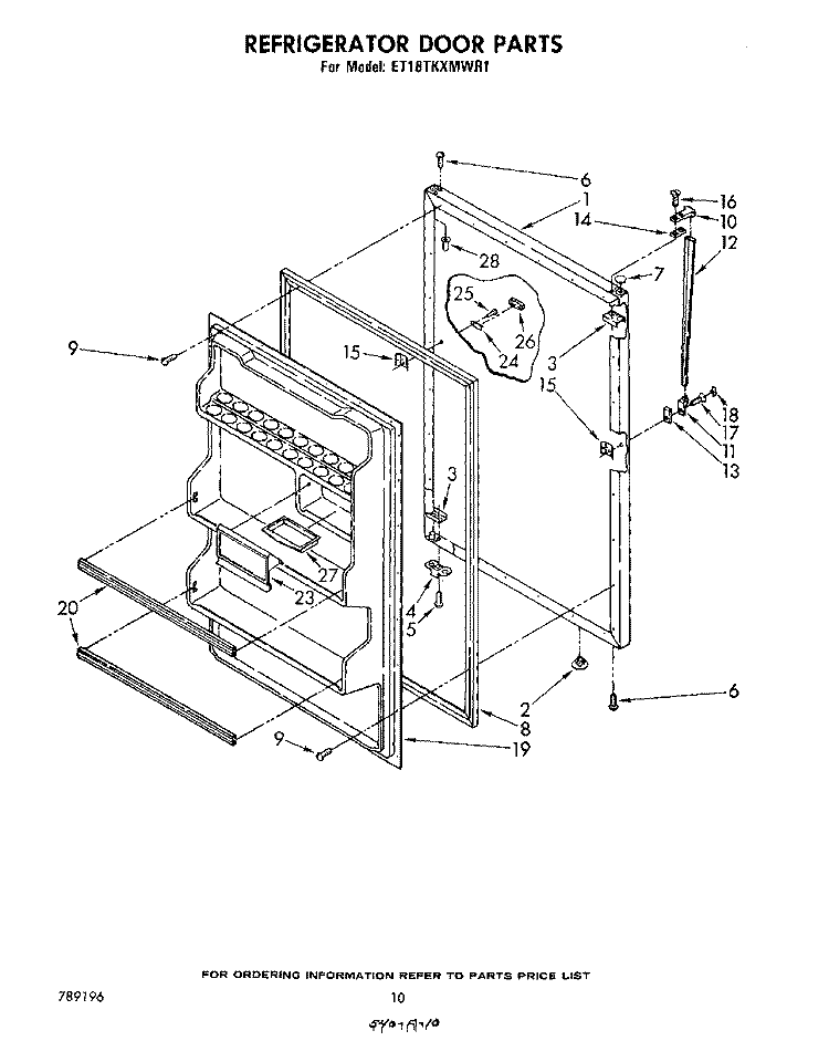 REFRIGERATOR DOOR , MISCELLANEOUS Diagram and Parts List for ET18TKXMWR1  Whirlpool Refrigerator