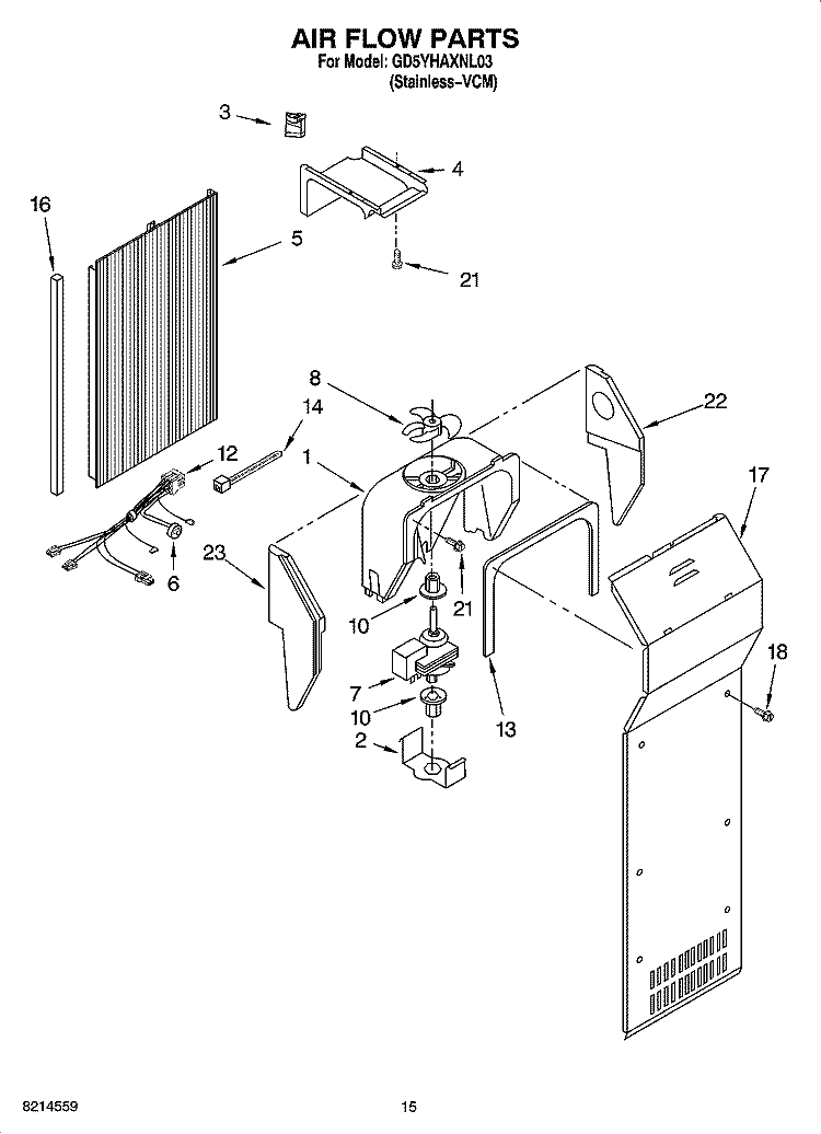 AIR FLOW PARTS Diagram and Parts List for GD5YHAXNL03  Whirlpool Refrigerator