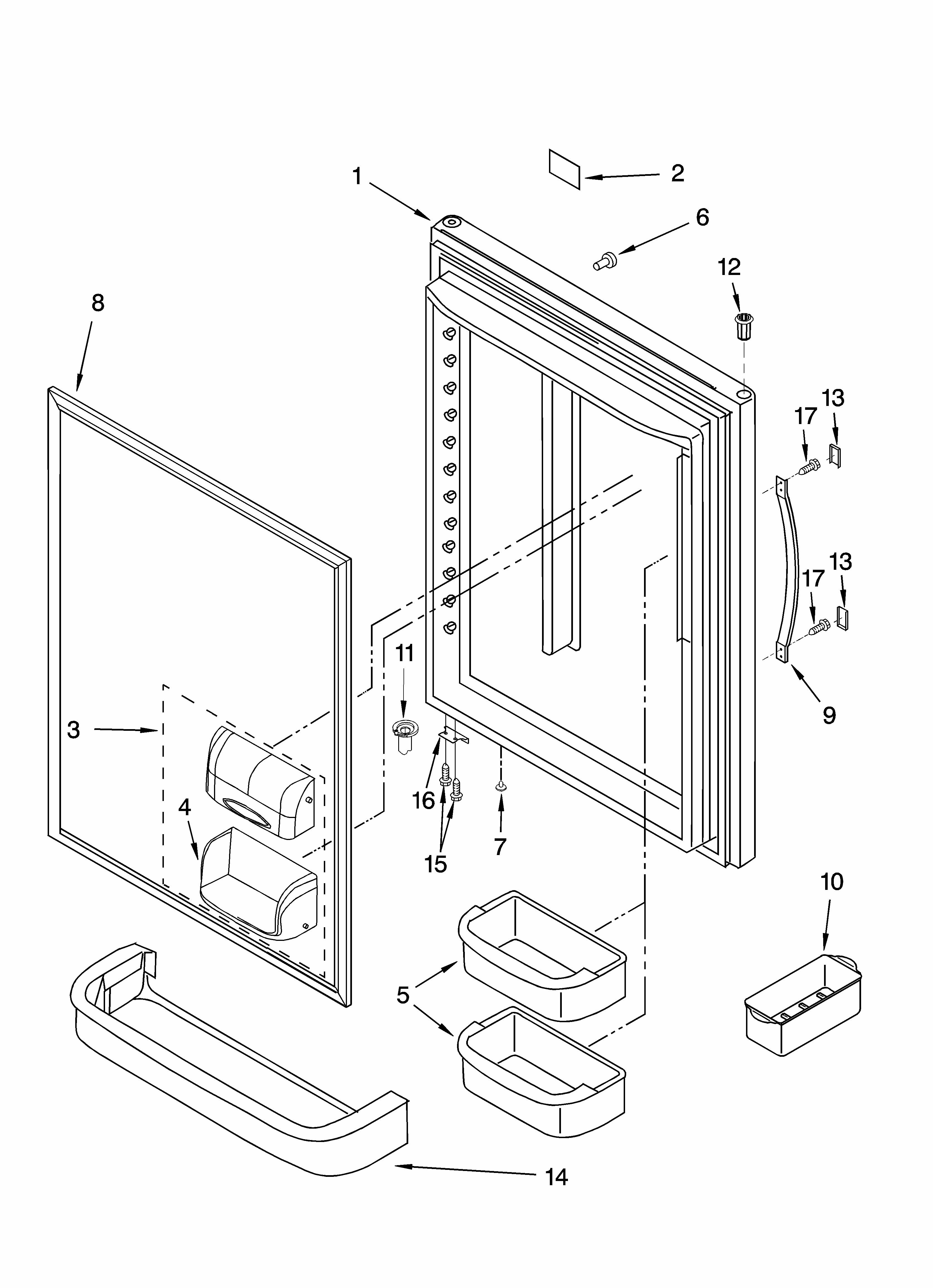 Refrigerator Door Parts Diagram and Parts List for GB2SHDXPT12  Whirlpool Refrigerator